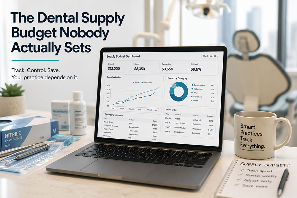 A dental practice tracking supply spend against budget in real time
