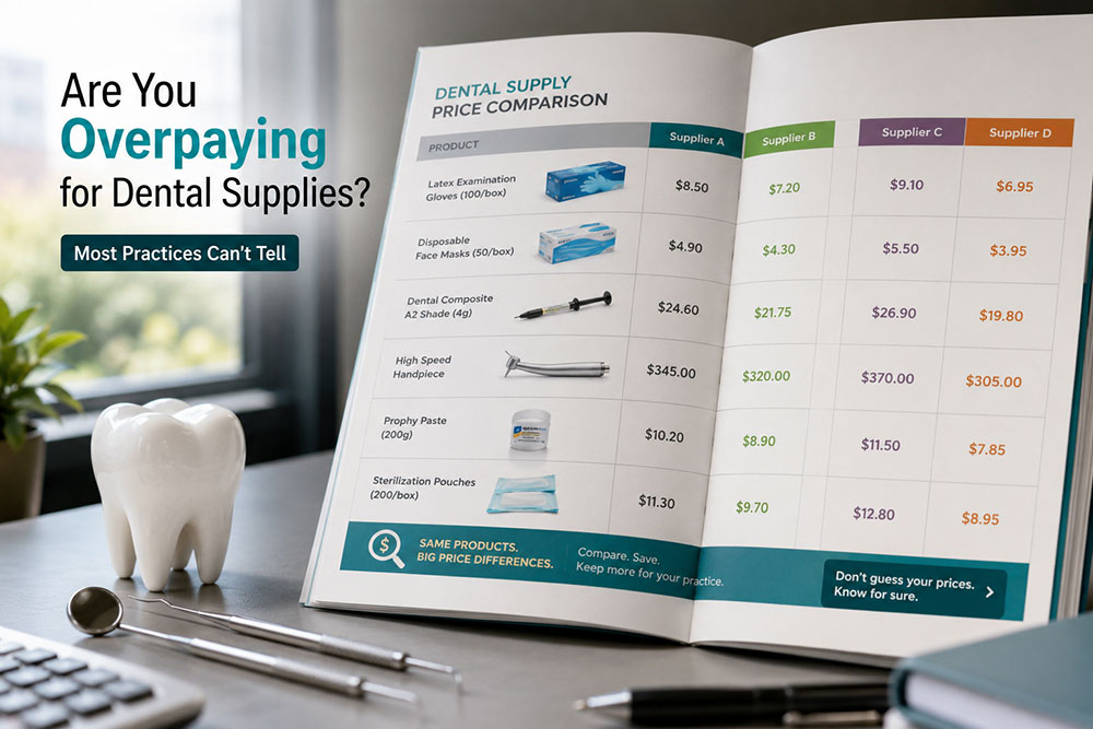 Dental supply prices from multiple suppliers compared side by side in one catalogue