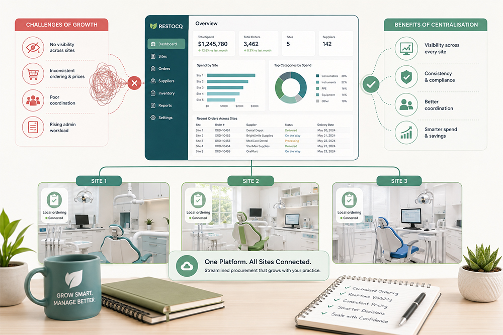 Procurement visibility and control across multiple dental practice locations